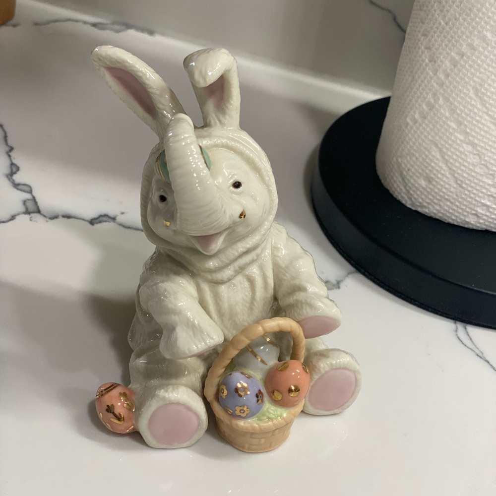 White Plush Rabbit Figurine with Cream Body and Friendly Expression